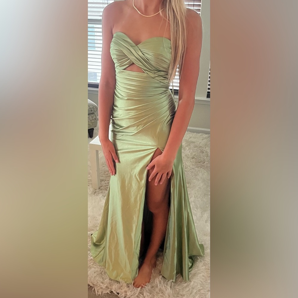 Sage Green Ruched Satin Gown